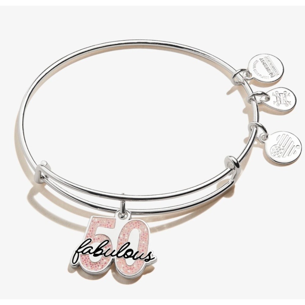 NWT Alex and Ani Fabulous 50 Birthday Expandable Charm Bracelet Silver Gift